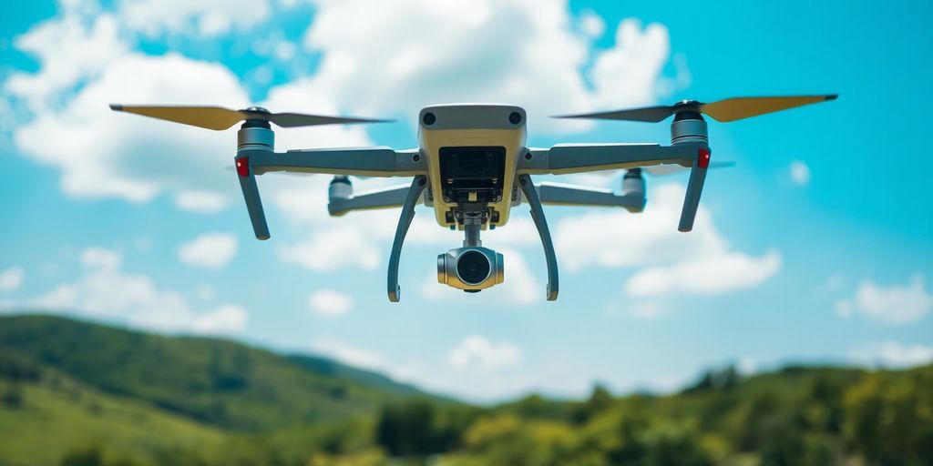 Drone flying over a vibrant city skyline with parks.